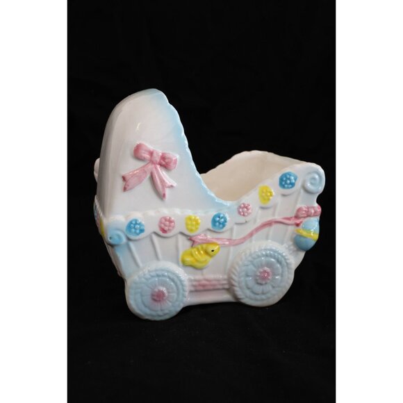 Vintage Rubens Originals Ceramic Baby Carriage Bassinette Stork Delivery 3358 - Picture 4 of 8